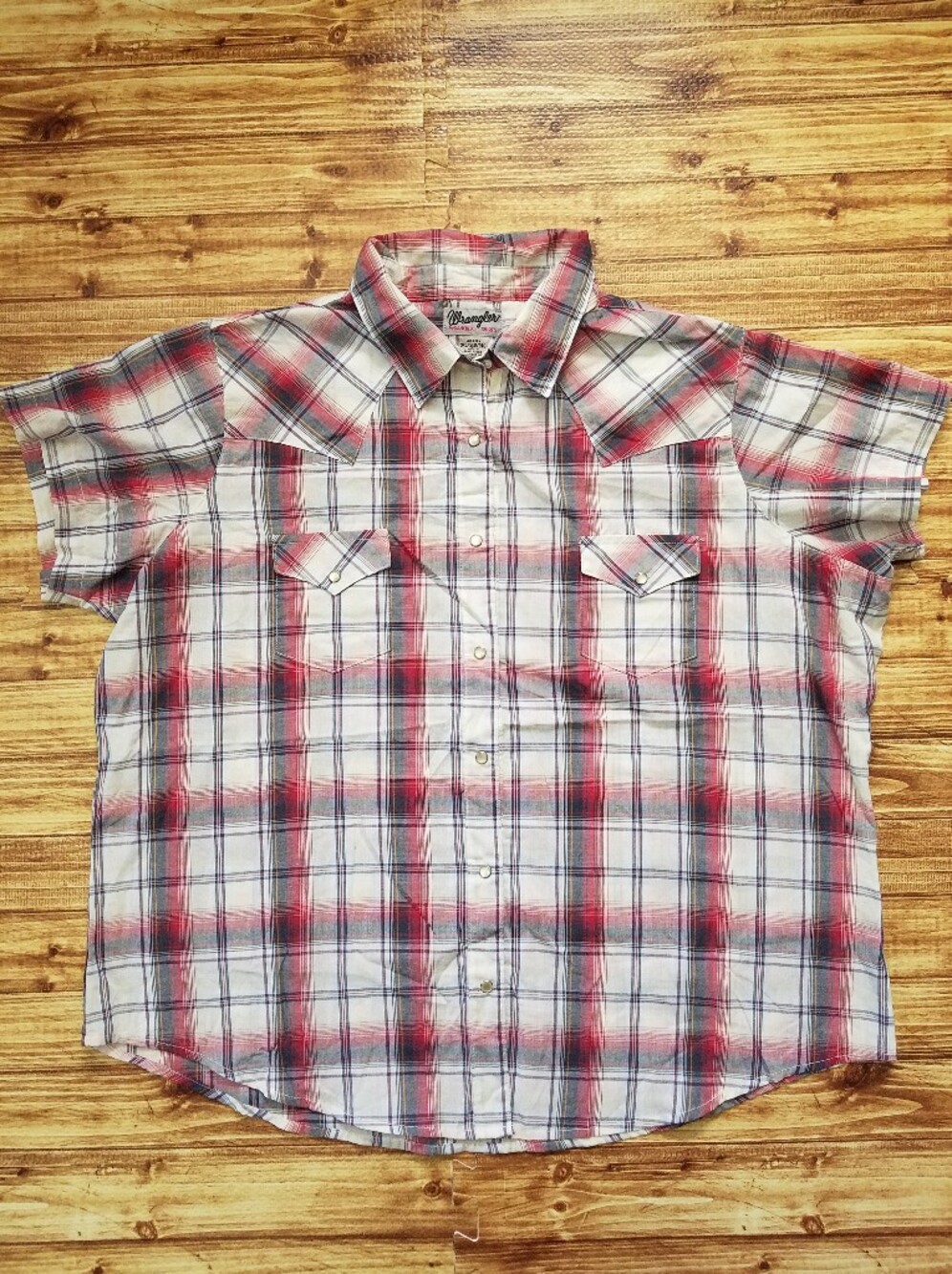 Wrangler Women's Plaid Button Up Shirt - Red, Blue White 3XL Pearl Snaps